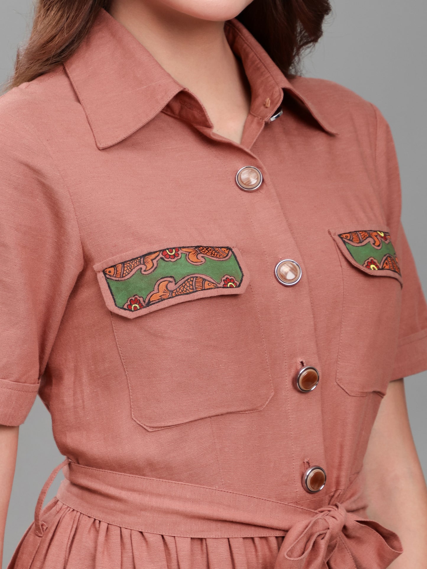 Hand-Painted Madhubani Pocket Shirt Dress