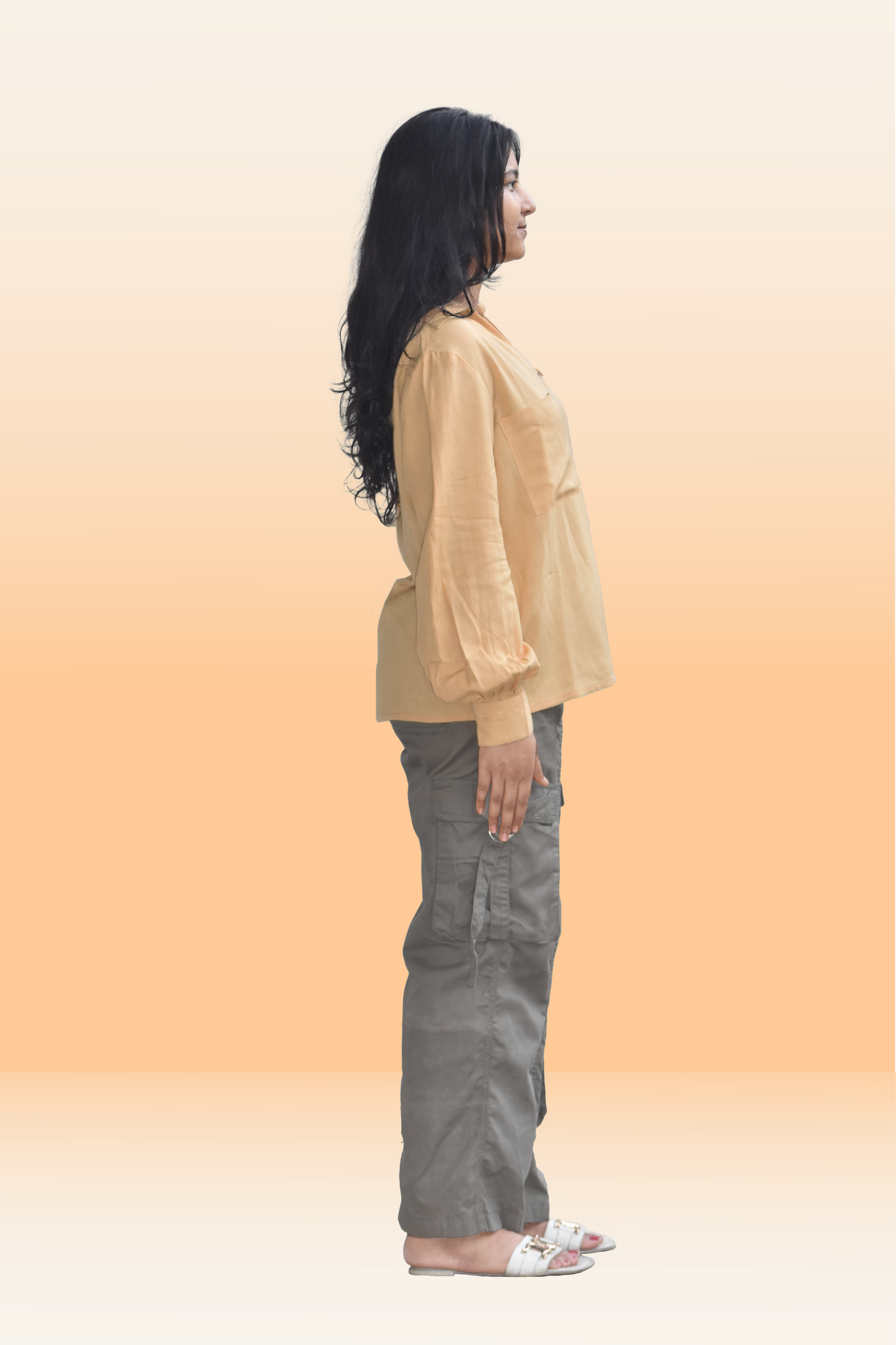 Beige Glow Mustard Casual Top Balloon Sleeves