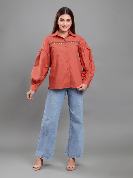 Terracotta Hand-Painted Madhubani Inspired Shirt