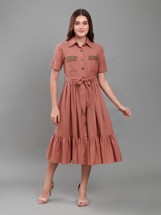 Hand-Painted Madhubani Pocket Shirt Dress