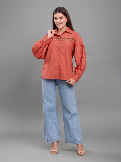 Terracotta Hand-Painted Madhubani Inspired Shirt