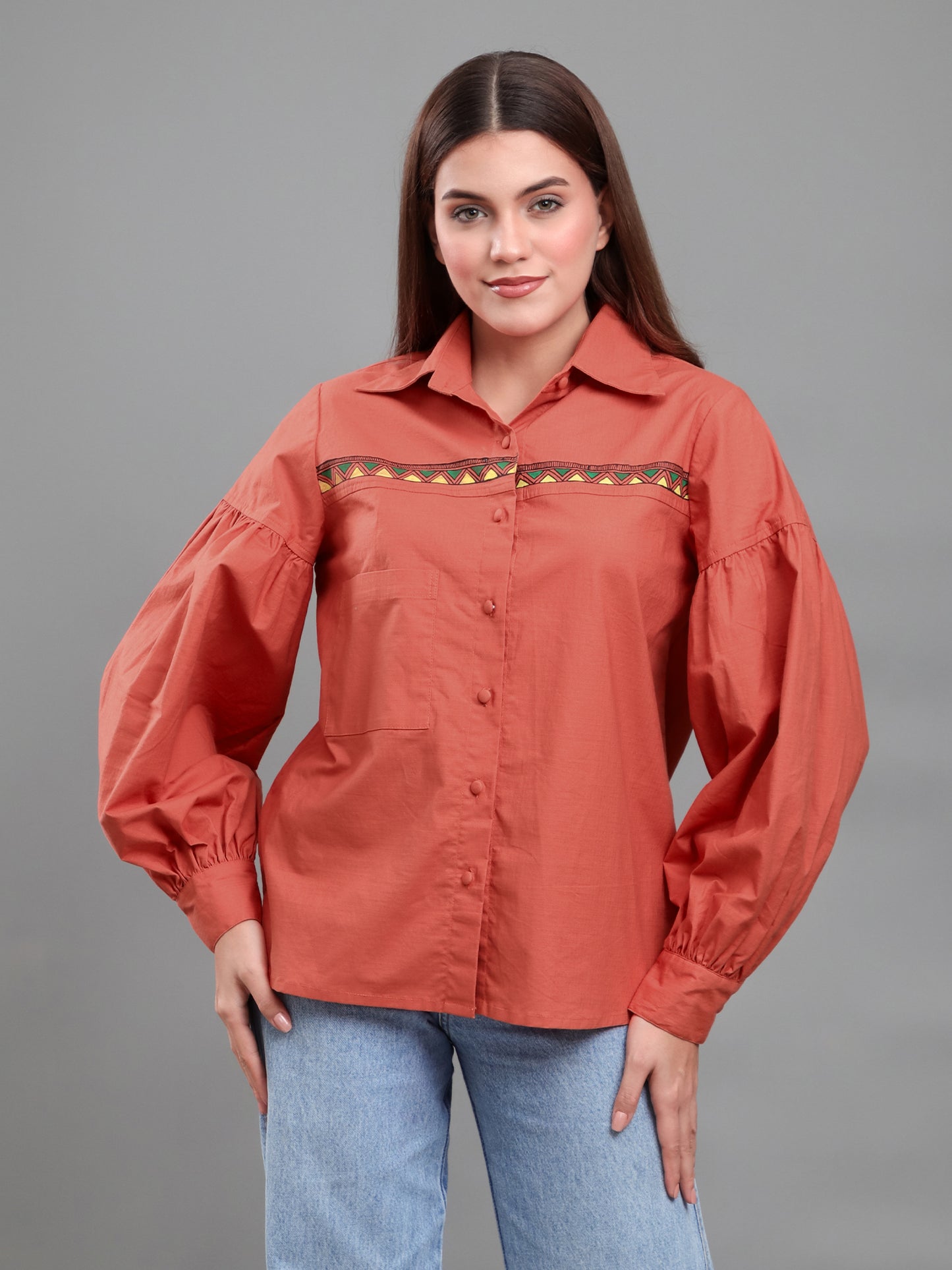 Terracotta Hand-Painted Madhubani Inspired Shirt