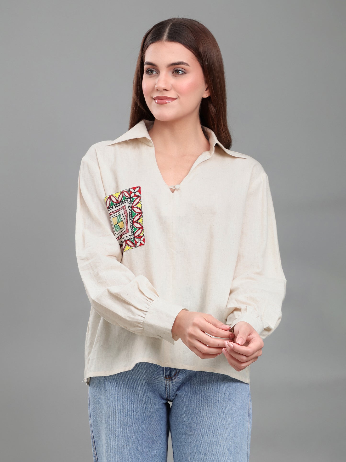 Hand-Painted Madhubani Pocket Shirt