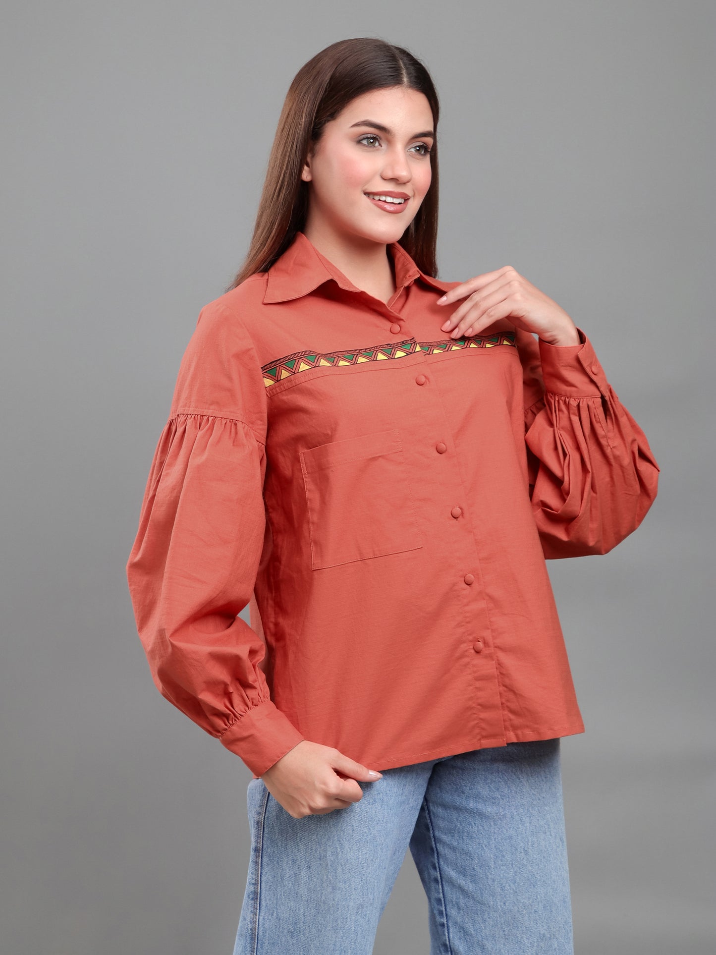 Terracotta Hand-Painted Madhubani Inspired Shirt