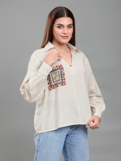 Hand-Painted Madhubani Pocket Shirt