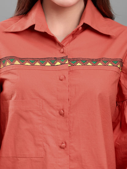 Terracotta Hand-Painted Madhubani Inspired Shirt