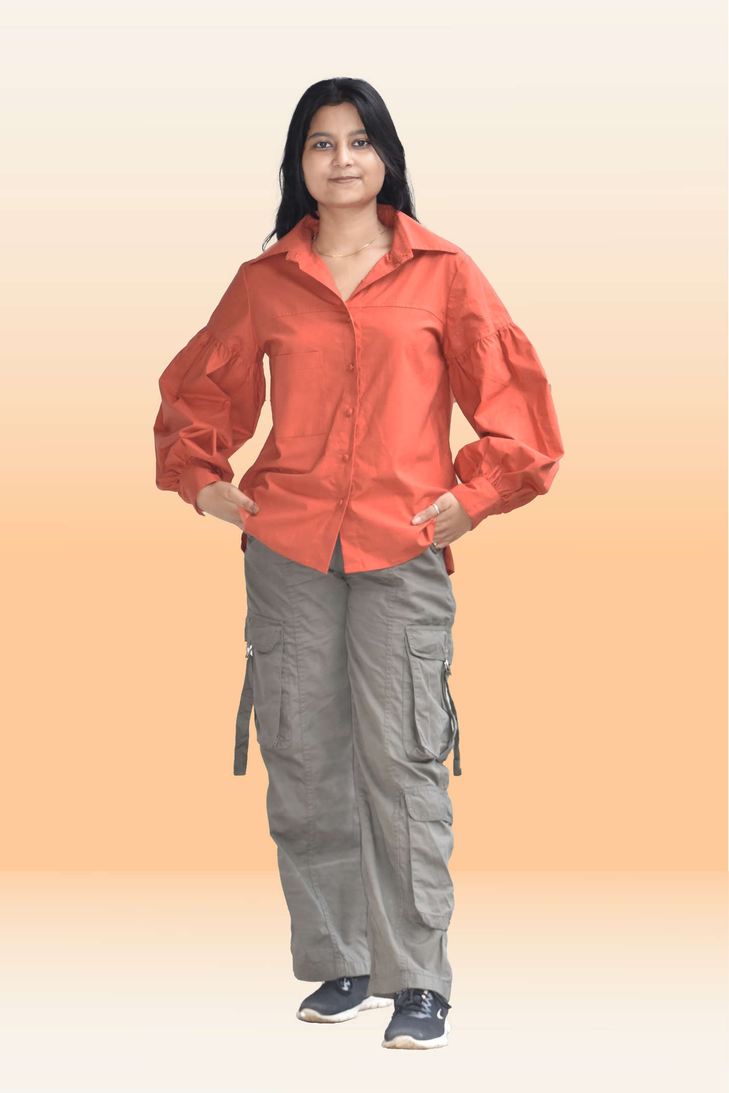 Aria Rust Orange Balloon Sleeve Shirt