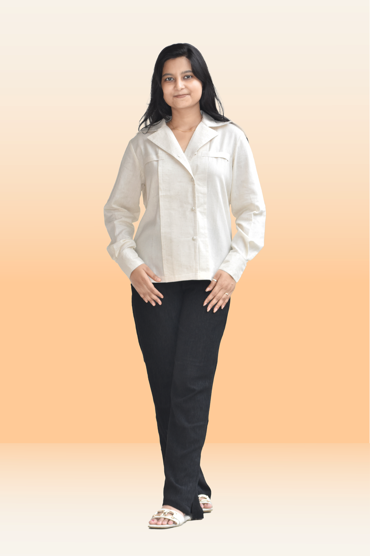 Classic Off White Linen-Blend Double-Breasted Shirt