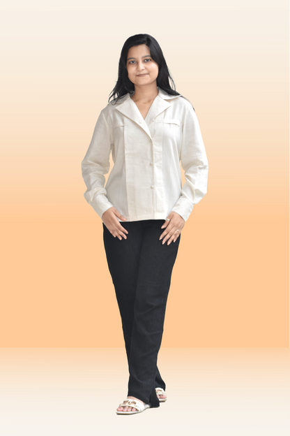 Classic Off White Linen-Blend Double-Breasted Shirt