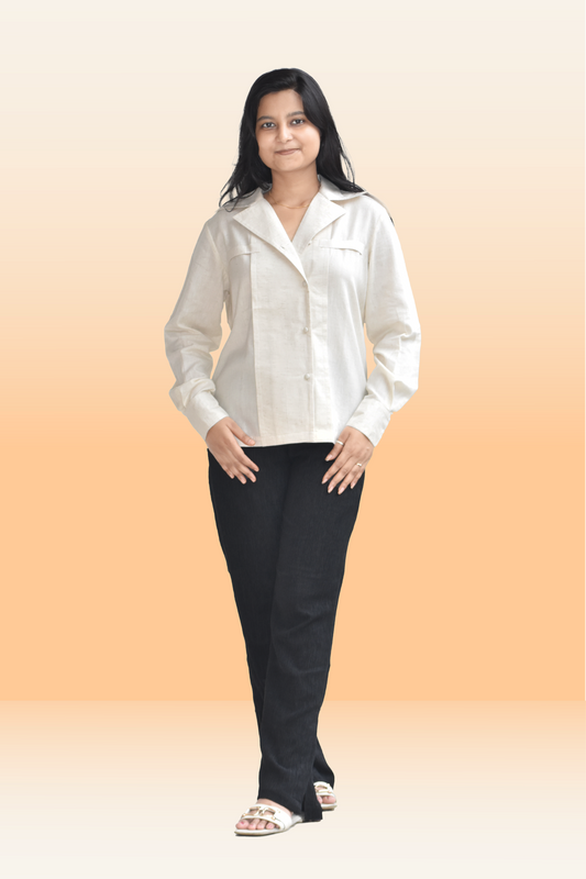 Classic Off White Linen-Blend Double-Breasted Shirt