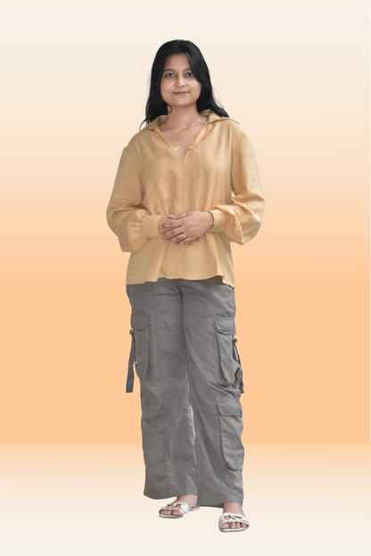 Beige Glow Mustard Casual Top Balloon Sleeves