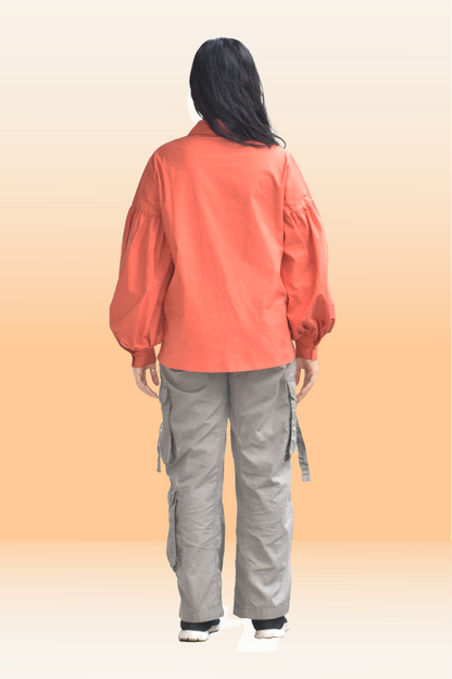 Aria Rust Orange Balloon Sleeve Shirt