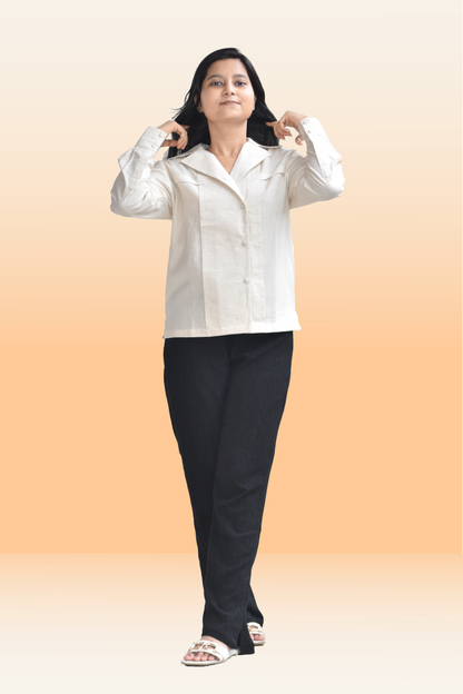 Classic Off White Linen-Blend Double-Breasted Shirt