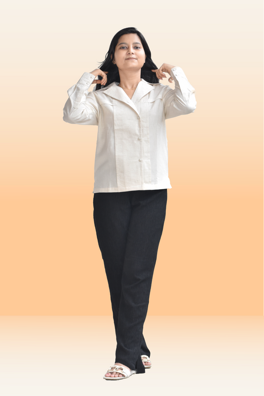 Classic Off White Linen-Blend Double-Breasted Shirt