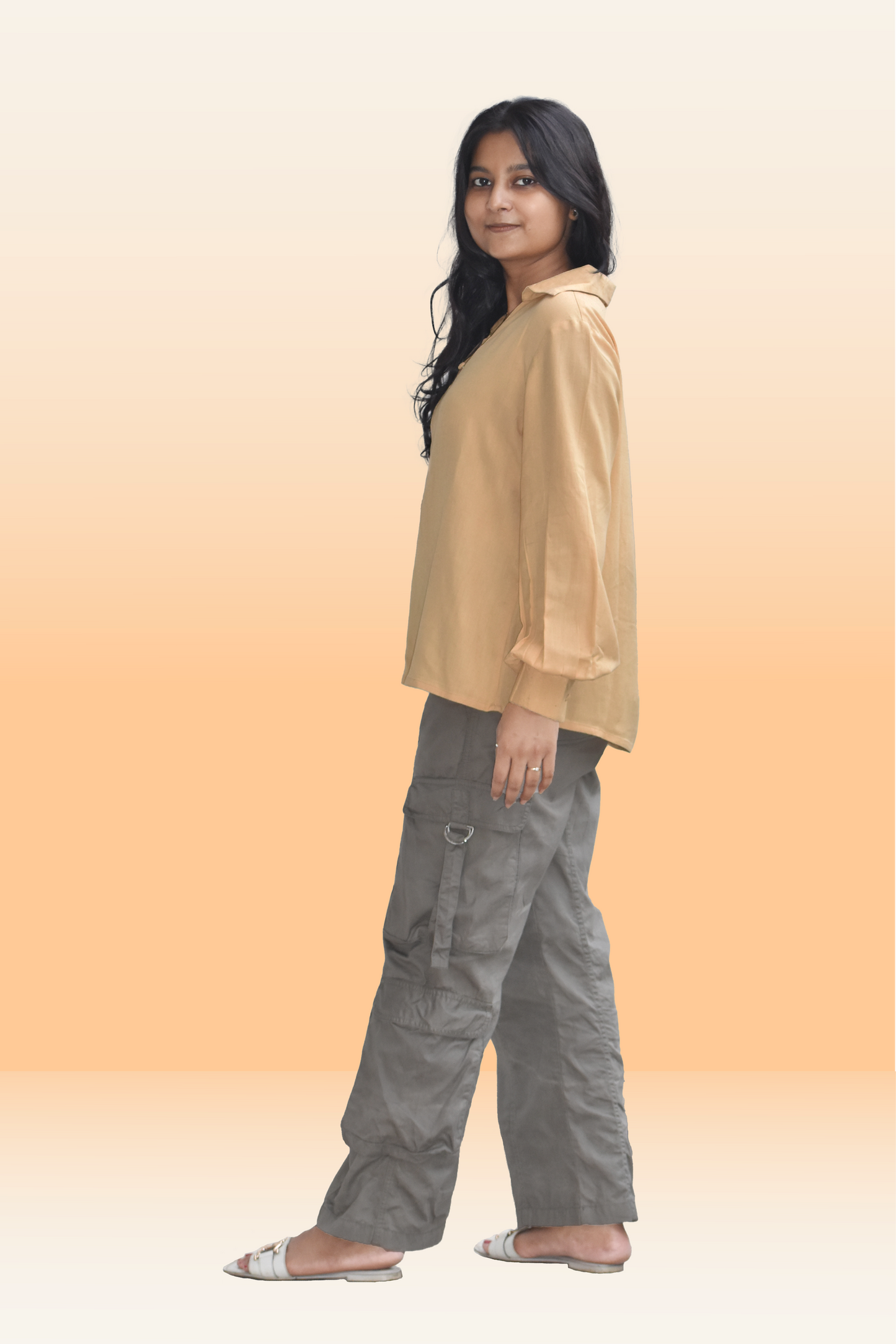 Beige Glow Mustard Casual Top Balloon Sleeves