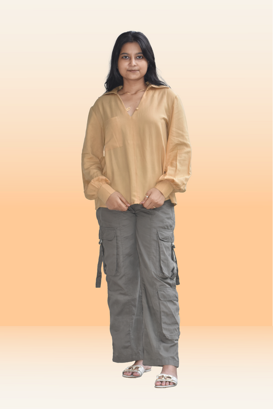 Beige Glow Mustard Casual Top Balloon Sleeves