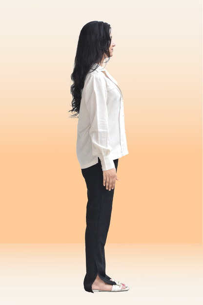 Classic Off White Linen-Blend Double-Breasted Shirt