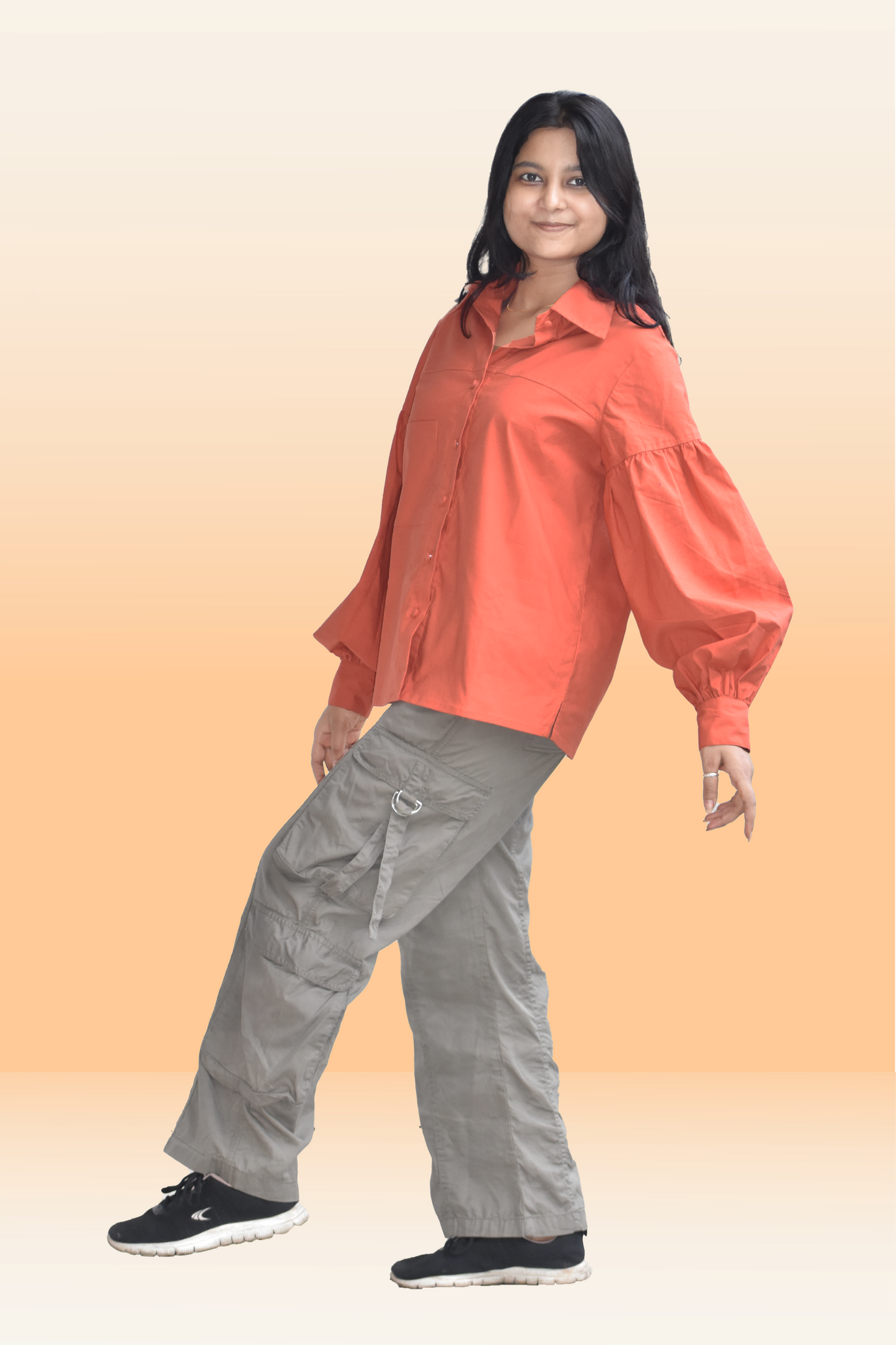Aria Rust Orange Balloon Sleeve Shirt