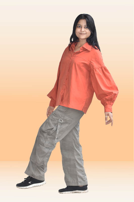 Aria Rust Orange Balloon Sleeve Shirt