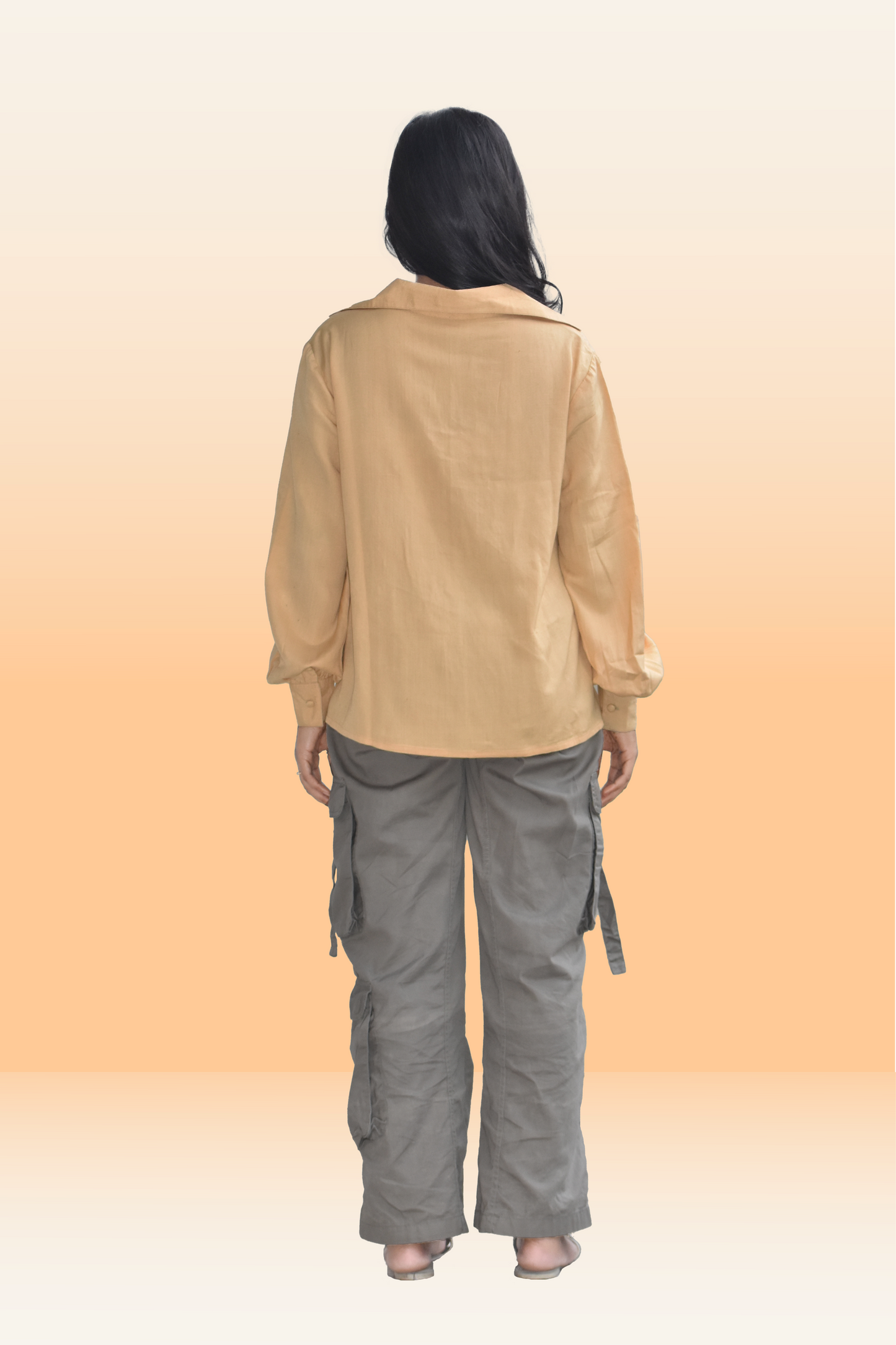 Beige Glow Mustard Casual Top Balloon Sleeves