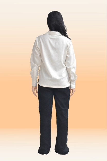 Classic Off White Linen-Blend Double-Breasted Shirt