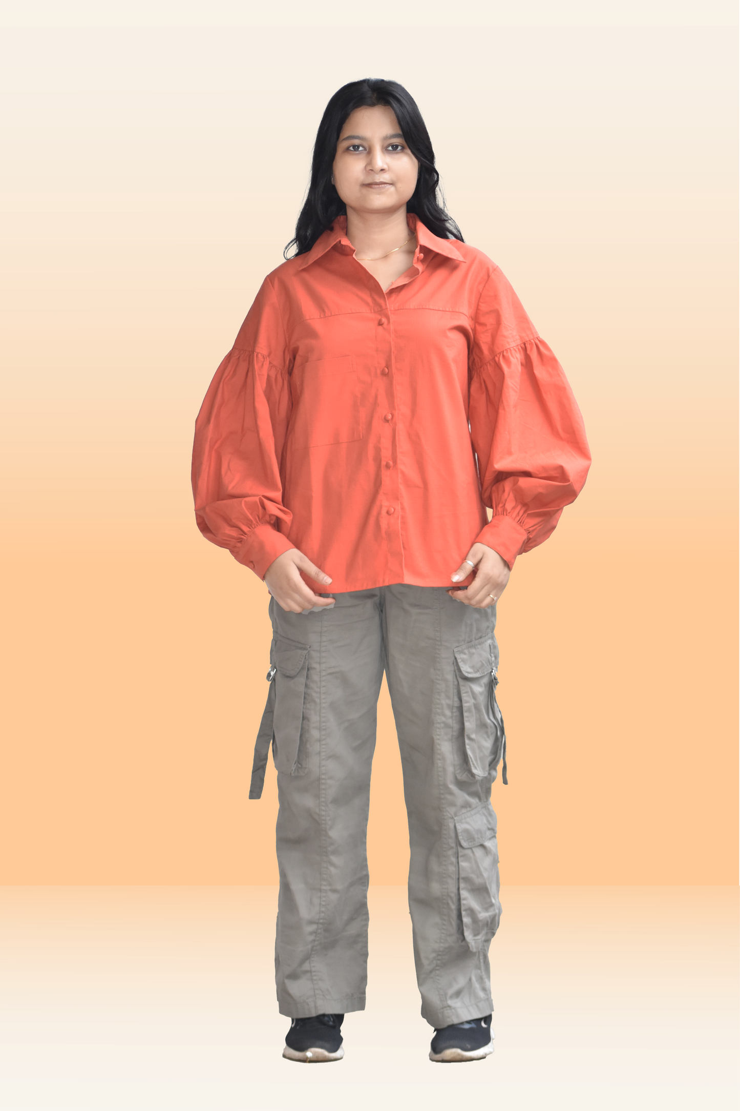 Aria Rust Orange Balloon Sleeve Shirt