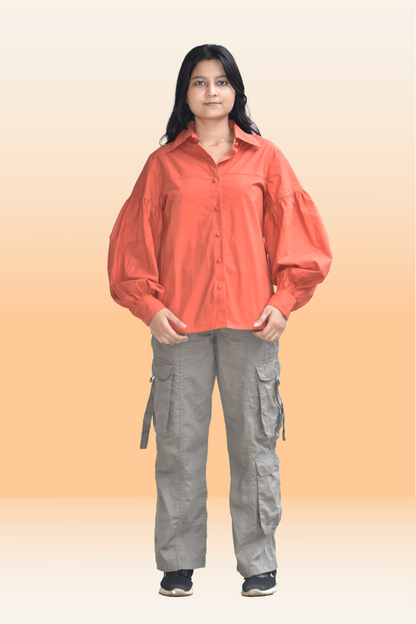 Aria Rust Orange Balloon Sleeve Shirt
