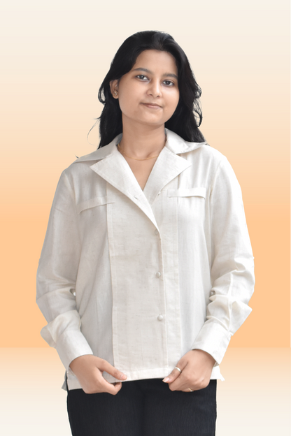 Classic Off White Linen-Blend Double-Breasted Shirt